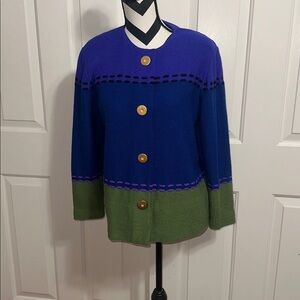 Steve Fabrikant Vintage Blue and Green Cardigan with Gold Buttons